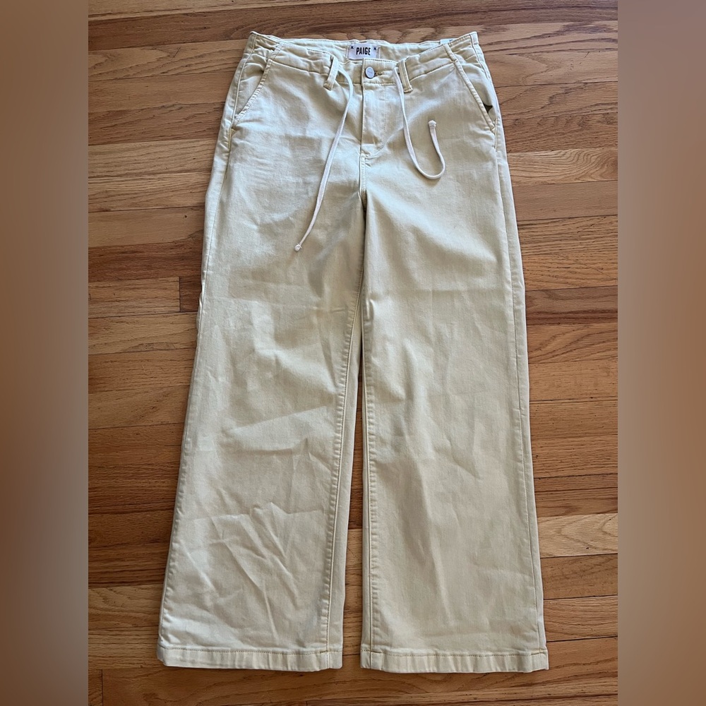 Paige Carly High Rise Wide Leg Cropped Pants in Pale Yellow Size 28 - Picture 2 of 4